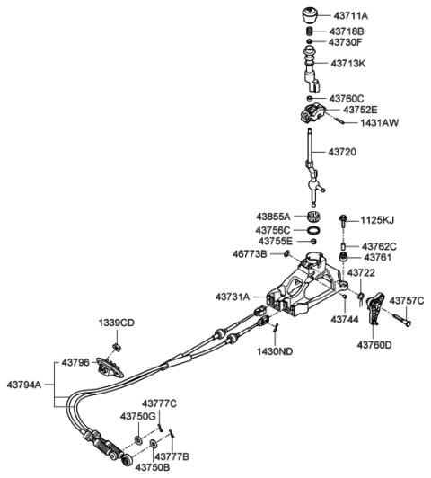 2021 Hyundai Sonata Knob-GEARSHIFT Lever Diagram for 43711-2B200-WK