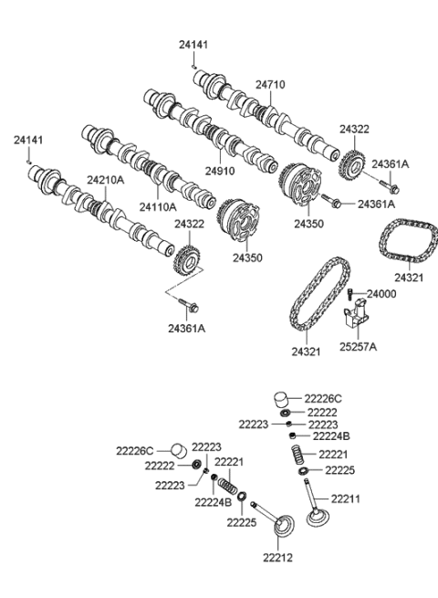 2006 Hyundai Santa Fe Camshaft-Exhaust,LH Diagram for 24210-3E050