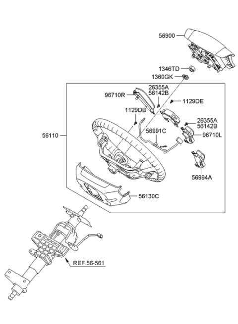 2006 Hyundai Santa Fe Steering Wheel Assembly Diagram for 56100-0W300-WK