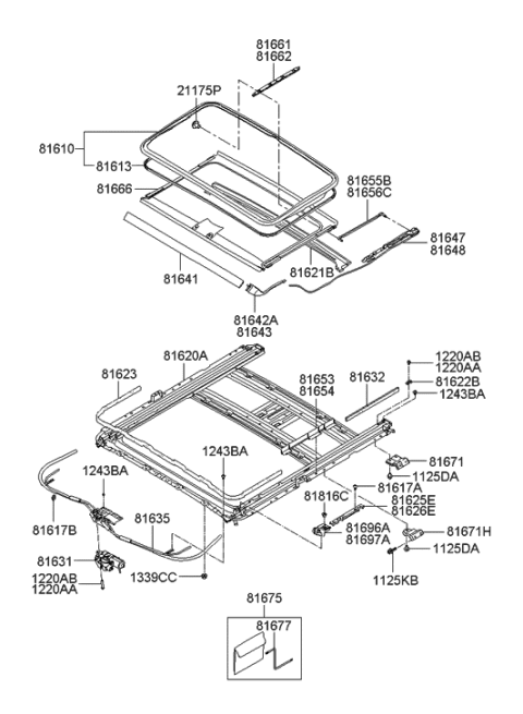 2006 Hyundai Santa Fe Rail Assembly-Sunroof Guide RH Diagram for 81654-2B000