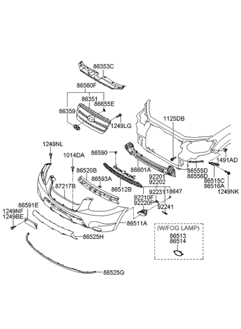 2021 Hyundai Sonata Front Passenger Side Fog Light Assembly Diagram for 92202-2B000
