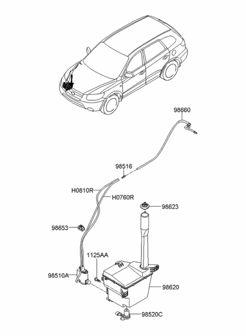 2006 Hyundai Santa Fe New Body Style - Produced Before SEP.10.2006 (Korean) Windshield Wiper Diagram 2