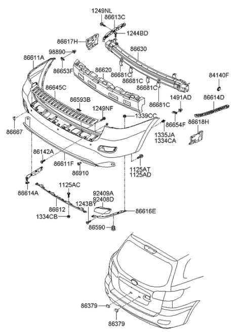 2021 Hyundai Sonata Rear Bumper Cover White Diagram for 86611-2B000