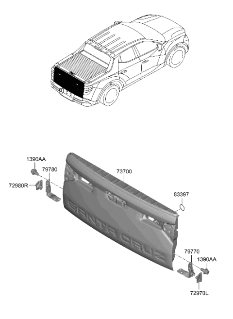 2023 Hyundai Santa Cruz HINGE ASSY-TAILGATE B/SIDE,RH Diagram for 72980-K5000