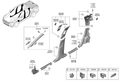 2022 Hyundai Santa Cruz TRIM ASSY-RR PILLAR LH Diagram for 85850-K5000-NNB