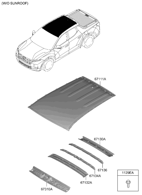 2023 Hyundai Santa Cruz RAIL-ROOF CTR NO.2 Diagram for 67141-K5000