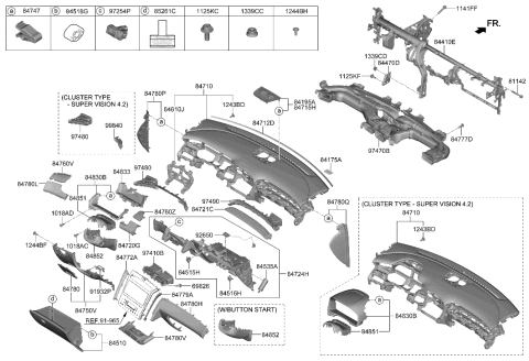 2023 Hyundai Santa Cruz Cover-Ctr Crash Pad Side RH Diagram for 84774-CW000-NNB