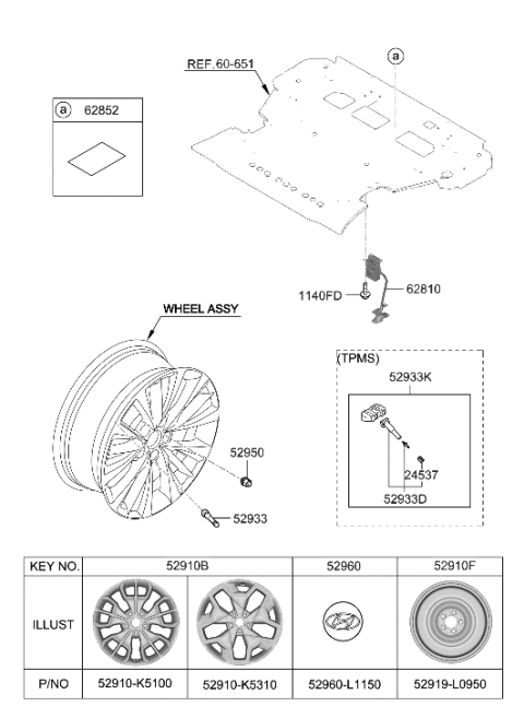 2023 Hyundai Santa Cruz Wheel & Cap Diagram