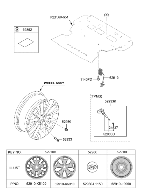 2023 Hyundai Santa Cruz WHEEL ASSY-ALUMINIUM Diagram for 52910-K5ZA0