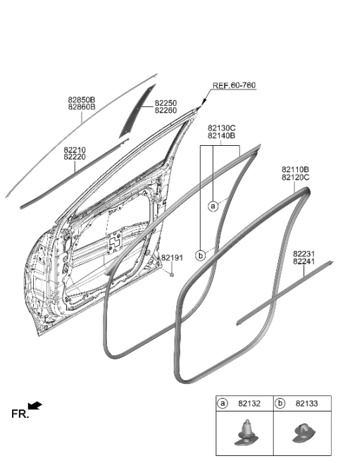 2023 Hyundai Santa Cruz MOULDING ASSY-FRT DR FRAME,RH Diagram for 82860-K5000