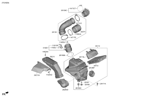 2022 Hyundai Santa Cruz Engine Air Filter Diagram for 28113-L1000