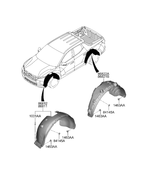 2022 Hyundai Santa Cruz GUARD ASSY-FRONT WHEEL,LH Diagram for 86811-K5000