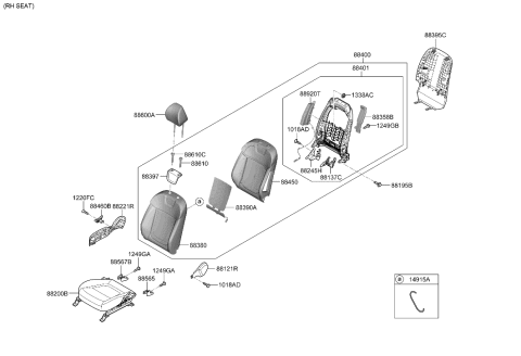 2022 Hyundai Santa Cruz CUSHION ASSY-FR SEAT,RH Diagram for 88200-CW040-WDG