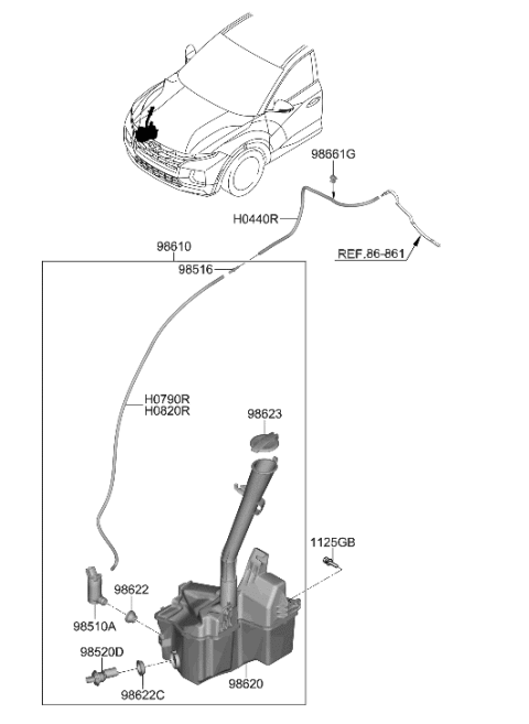 2023 Hyundai Sonata Hybrid RESERVOIR ASSY-W/SHLD WASHER Diagram for 98611-K5100