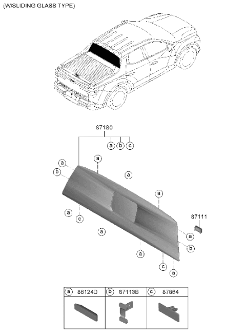 2022 Hyundai Santa Cruz Rear Window Glass & Moulding Diagram 1