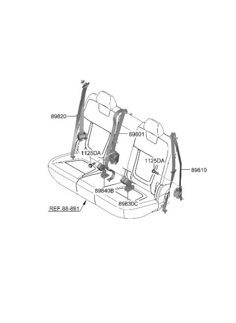 2023 Hyundai Santa Cruz S/BELT ASSY-RR, CTR Diagram for 89850-K5000-NNB