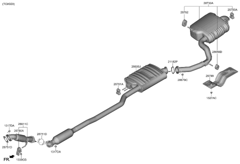 2023 Hyundai Santa Cruz MUFFLER COMPLETE-CENTER Diagram for 28650-K5580