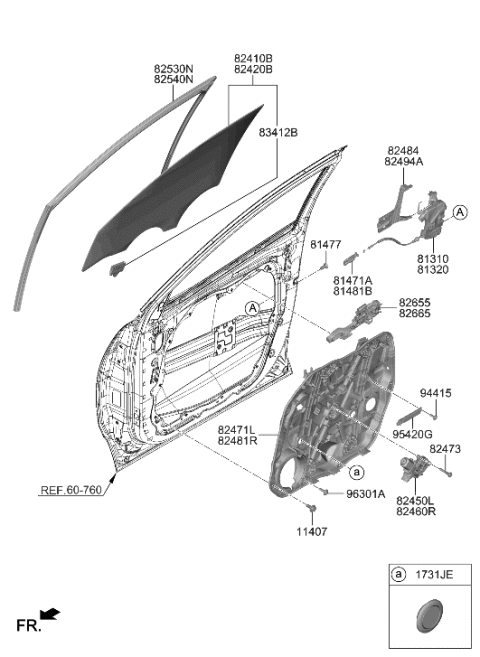 2022 Hyundai Santa Cruz Motor Assembly-Front Power WDW,LH Diagram for 82450-N9010