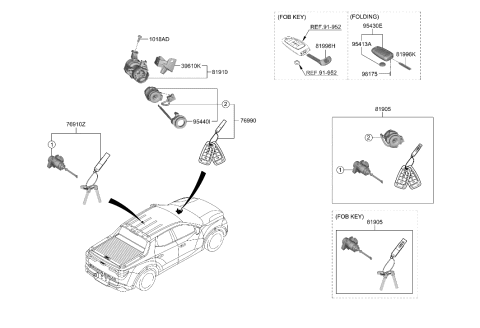 2023 Hyundai Santa Cruz Key & Cylinder Set Diagram