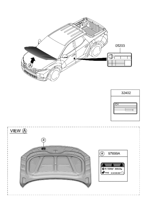 2022 Hyundai Santa Cruz Label-Refrigerant Diagram for 97699-CW100
