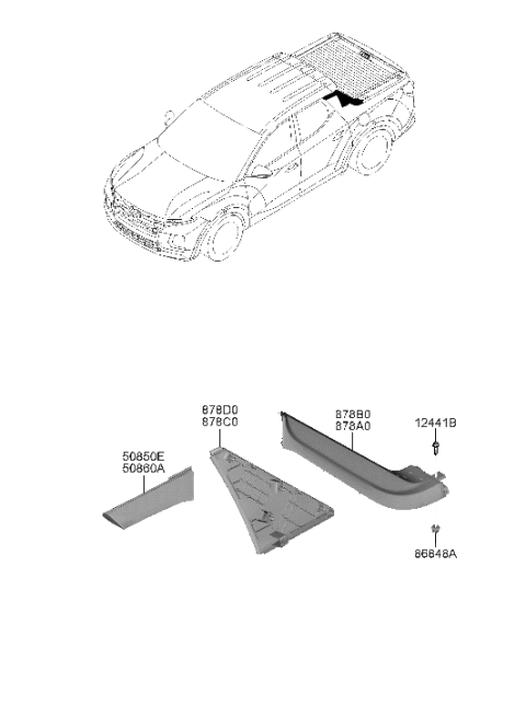 2022 Hyundai Santa Cruz GARNISH ASSY-C.PILLAR,LH Diagram for 87850-K5000-CA