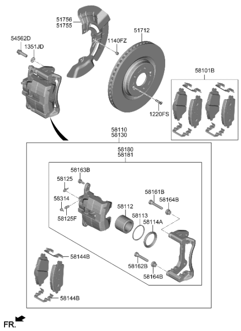2022 Hyundai Santa Cruz Disc-Front Wheel Brake Diagram for 51712-R5000
