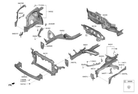 2023 Hyundai Sonata Fender Apron & Radiator Support Panel Diagram