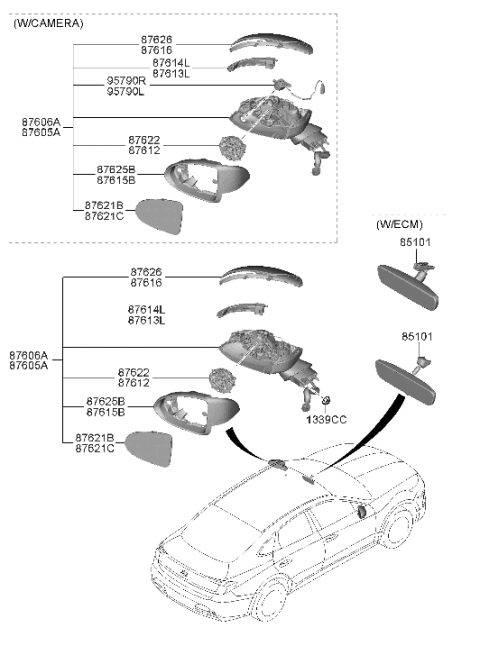 2023 Hyundai Sonata MIRROR ASSY-OUTSIDE RR VIEW,LH Diagram for 87610-L0070