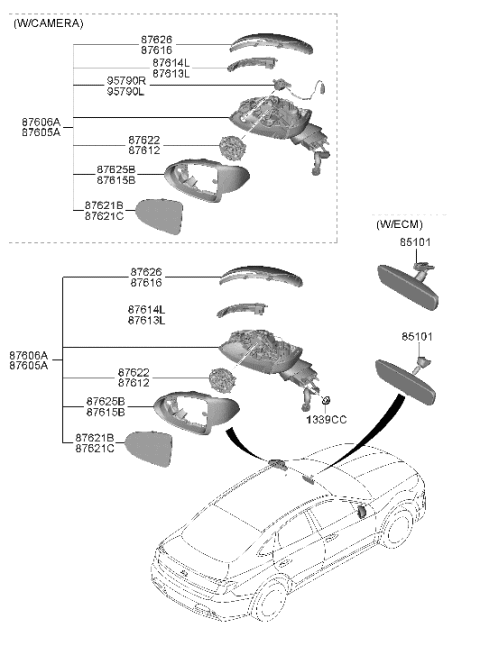 2006 Hyundai Accent SCALP-O/S RR View Mirror,RH Diagram for 87626-L1000