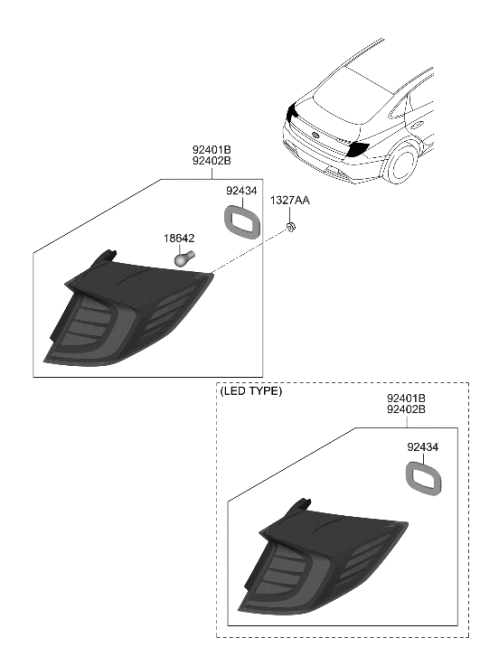 2006 Hyundai Accent Lamp Assembly-Rear Comb Outside,RH Diagram for 92402-L5000