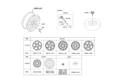 2023 Hyundai Sonata Aluminium Wheel Assembly Diagram for 52910-L1310
