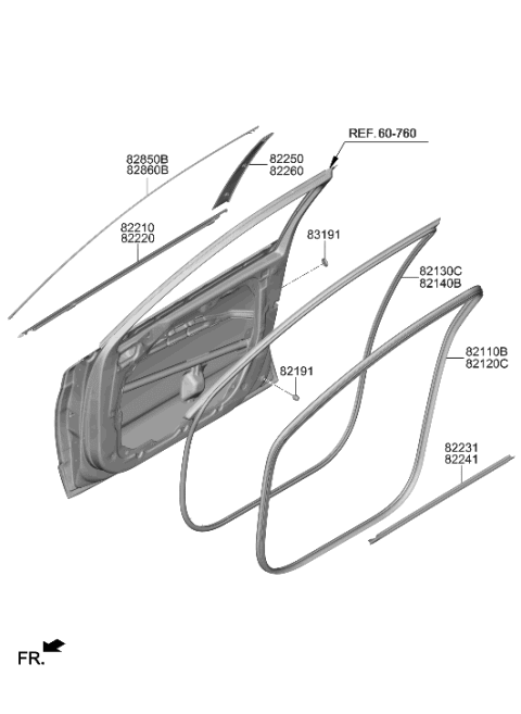 2023 Hyundai Sonata W/STRIP Assembly-FR Dr Side RH Diagram for 82140-L1000