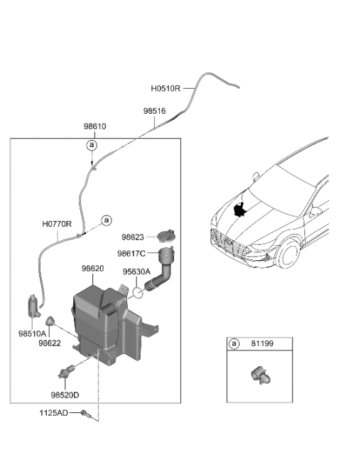 2023 Hyundai Sonata Reservoir & Pump Assembly-Washer Diagram for 98610-L1000