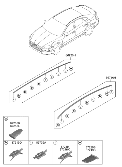2023 Hyundai Sonata Clip-Roof MOULDING Diagram for 87236-L1000