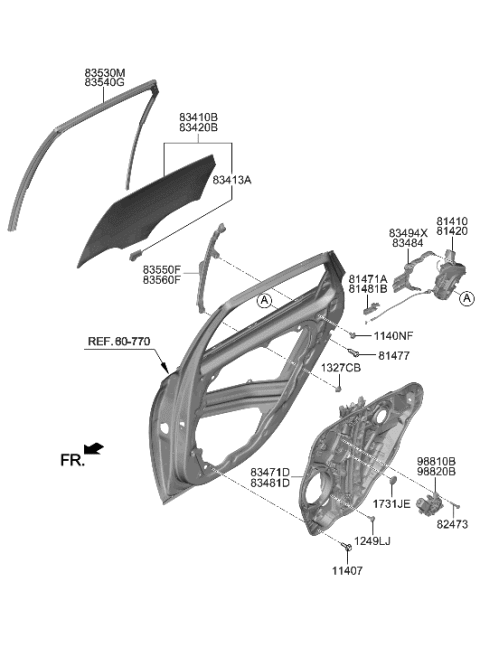 2023 Hyundai Sonata Rear Door Window Regulator & Glass Diagram