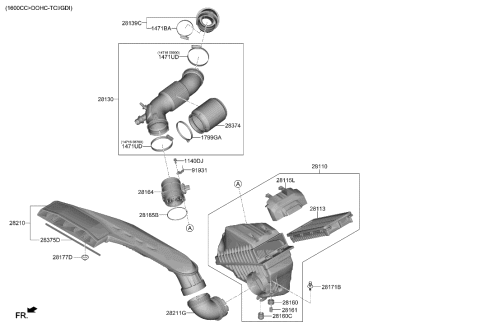 2006 Hyundai Accent HOSE-AIR INTAKE (B) Diagram for 28139-L1410