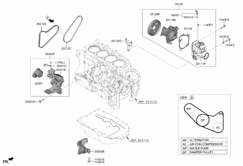 2006 Hyundai Accent Tensioner Assembly Diagram for 25280-2S501