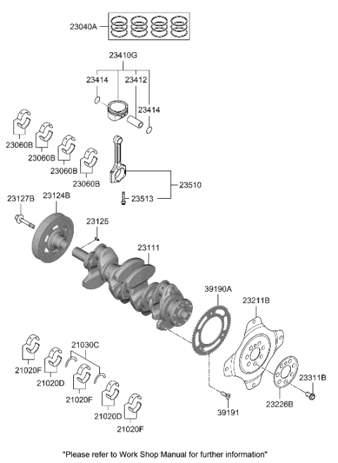 2006 Hyundai Accent Piston & Pin & Snap Ring Assembly Diagram for 23041-2M721