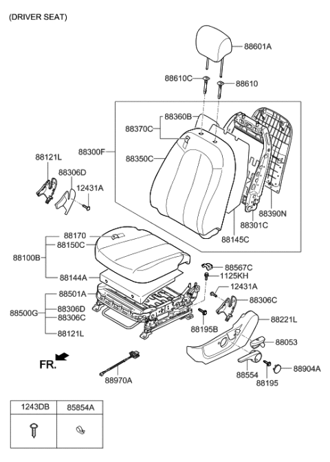 2009 Hyundai Elantra Front Passenger Side Seat Back Covering Diagram for 88360-2H130-TAX