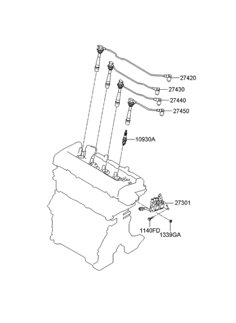 2010 Hyundai Elantra Spark Plug & Cable Diagram