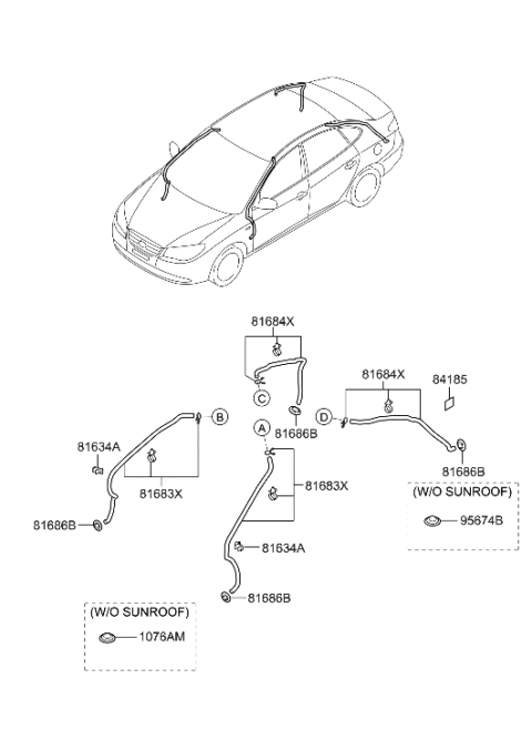 2009 Hyundai Elantra Hose Assembly-Sunroof Drain,Front Diagram for 81683-2H000