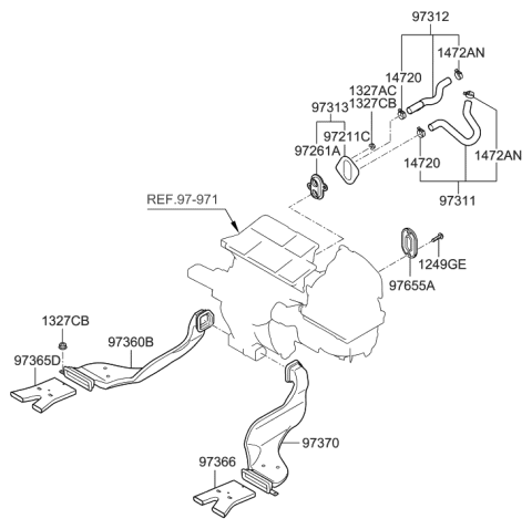 2008 Hyundai Elantra Duct-Rear Heating,RH Diagram for 97370-2H000