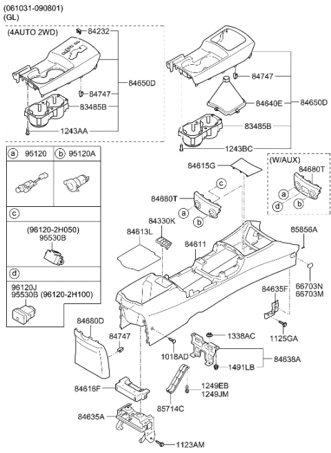 2009 Hyundai Elantra Accessory Socket Assembly Diagram for 95120-2H201-8M