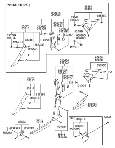 2009 Hyundai Elantra Interior Side Trim Diagram