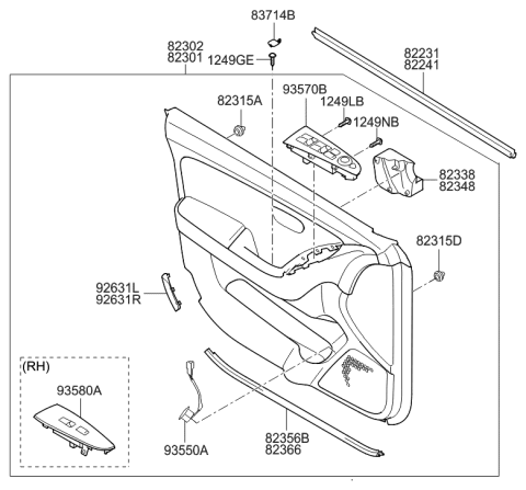2012 Hyundai Elantra Power Window Sub-Switch Assembly Diagram for 93575-2H200-9P