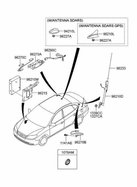 2012 Hyundai Elantra Roof Antenna Assembly Diagram for 96250-2H100-X2