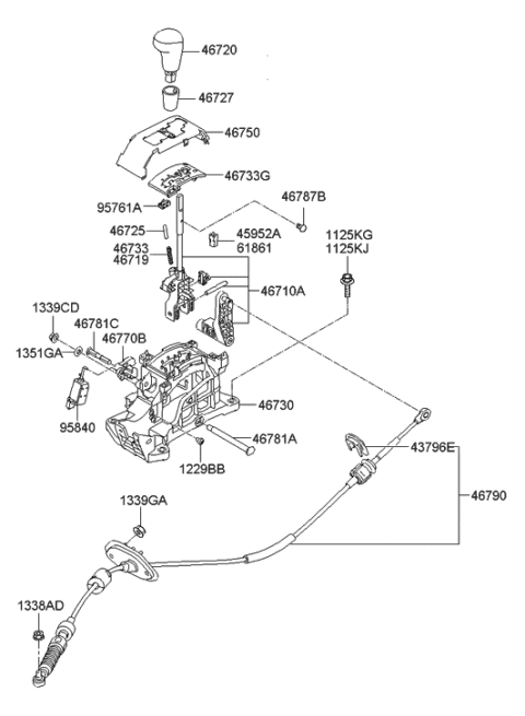 2007 Hyundai Elantra Shift Lever Control (ATM) Diagram