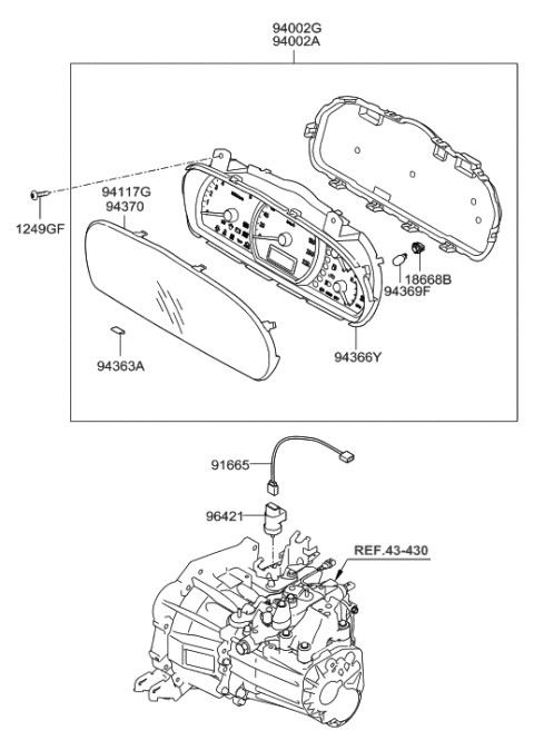 2013 Hyundai Elantra Cluster Assembly-Instrument(Mph) Diagram for 94001-2H040