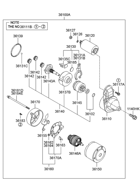 2007 Hyundai Elantra Reman Starter Assembly Diagram for 36100-23071-RM