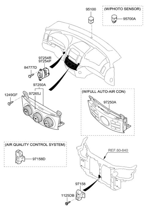2012 Hyundai Elantra Heater Control Assembly Diagram for 97250-2H000-9K